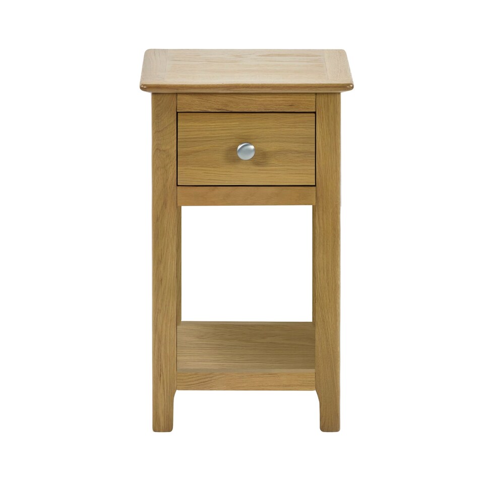 image 1 of Premium Langford Oak Compact 1 Drawer Bedside Table with Shelf