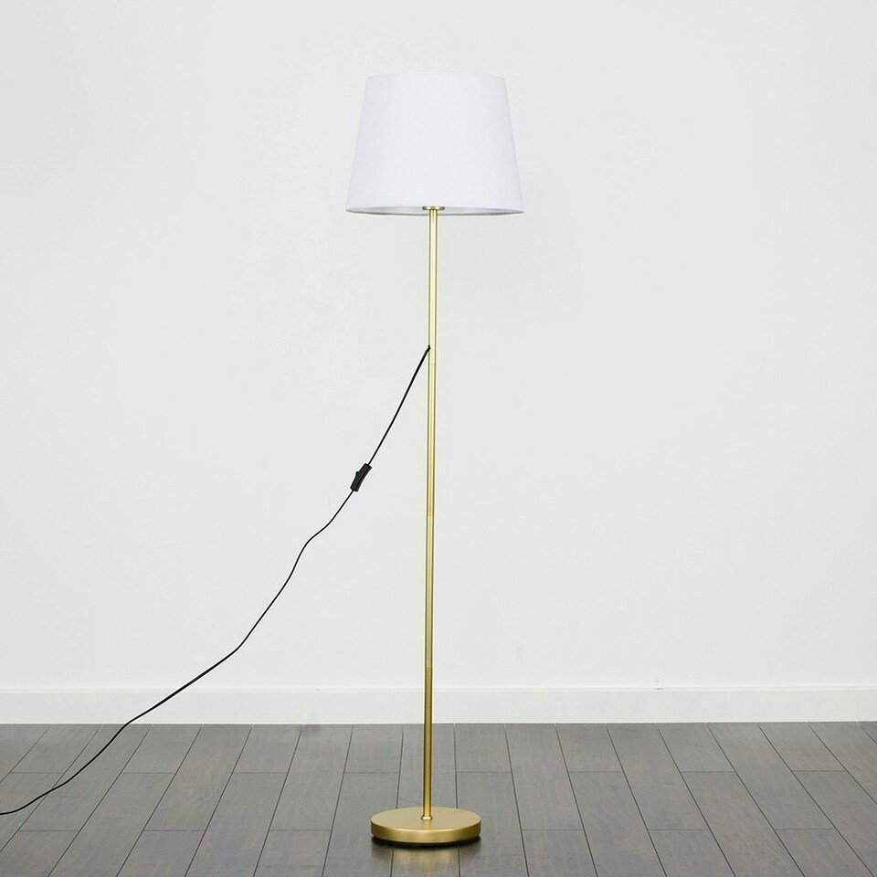 image 1 of ValueLights Charlie Gold Floor Lamp White Taper Shade & Bulb