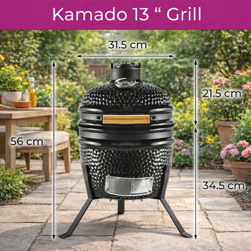image 1 of Kamado 13" Ceramic BBQ Grill Smoker Charcoal Cooking Oven Portable