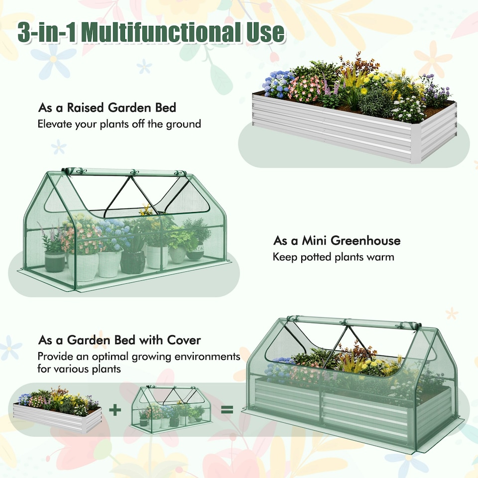 image 1 of COSTWAY Raised Garden Bed with Greenhouse Cover Silver