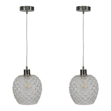 Set of 2 Baine - Clear Textured Glass with Satin Nickel Pendant Fittings | Clear | Clear | 2