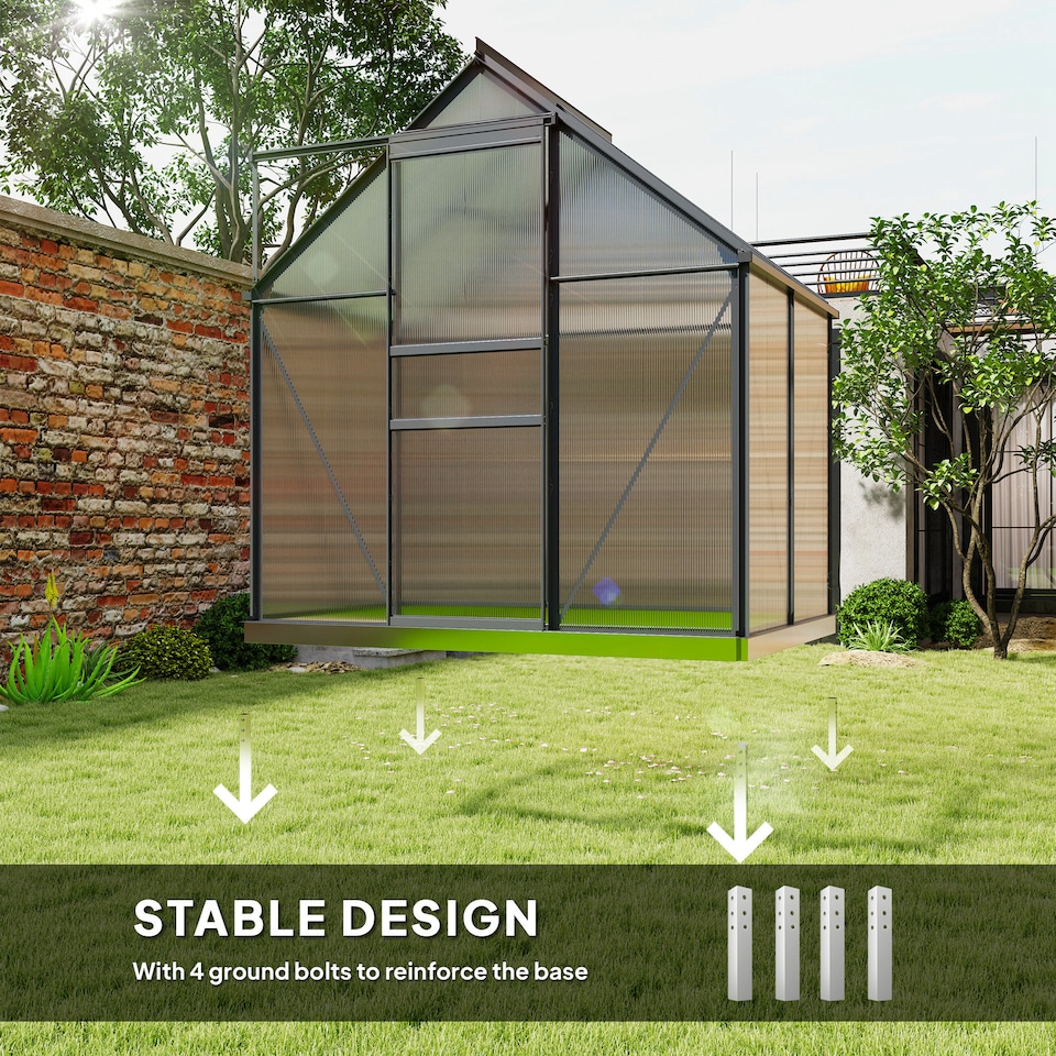 image 1 of Outsunny Polycarbonate Walk-in Garden Greenhouse w/ Sliding Door Grey | Grey | Grey | 1