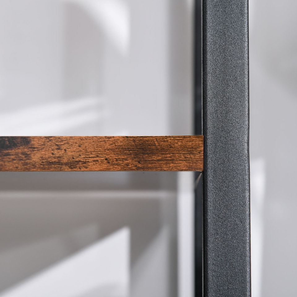 image 1 of HOMCOM Ladder Shelf, Bookshelf, 4-Tier Industrial Storage Rack for Living Room, Bedroom, Kitchen, Rustic Brown and Black