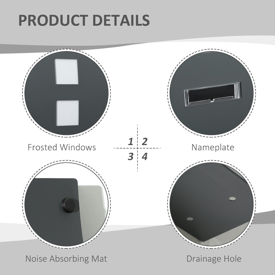 image 1 of HOMCOM Weatherproof Wall Mounted Letter Box Post Box with Keys Anthracite Grey Grey