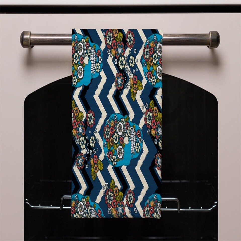 image 1 of Embroidery colorful simplified ethnic skull Blue pattern (Kitchen Towel)