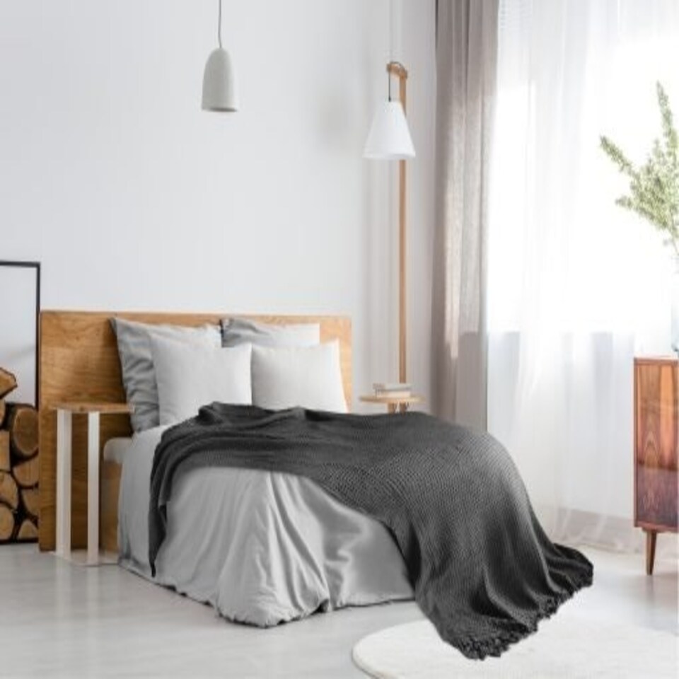 image 1 of Waffle Collection Recycled Cotton Throw in Charcoal (50" x 60")
