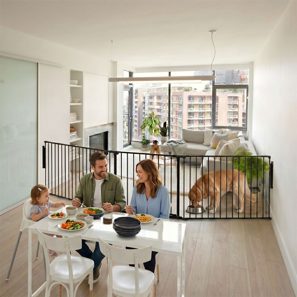 image 1 of Safetots Premium Extra Tall Room Divider, up to 154cm Wide, Black, 105cm Tall, Multi Panel Barrier for Baby and Toddler | Black