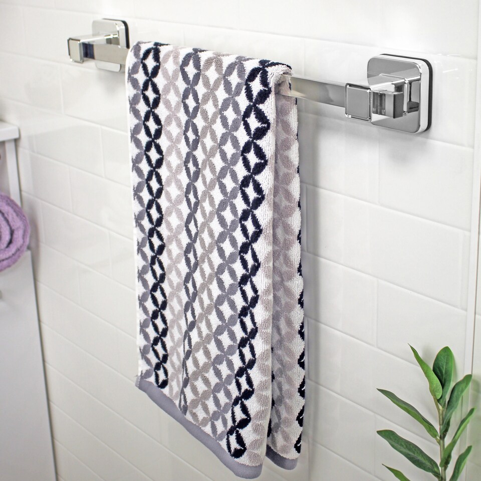 image 1 of Showerdrape Pushloc Chrome Steel Suction Wall Mounted 540mm Towel Rail with Mounting Squares | Chrome | Chrome | 1
