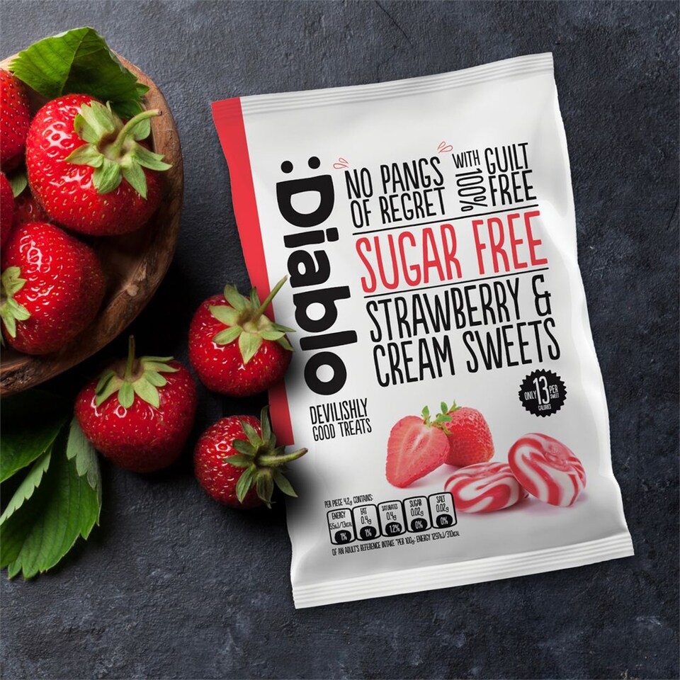 image 1 of Diablo Sugar Free Strawberry and Cream Sweets 75g 6 Pack