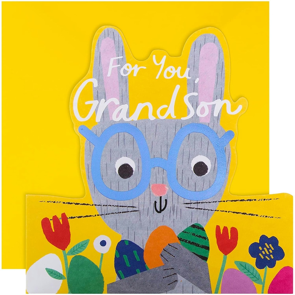 image 1 of Die Cut Bunny Design Grandson Easter Card