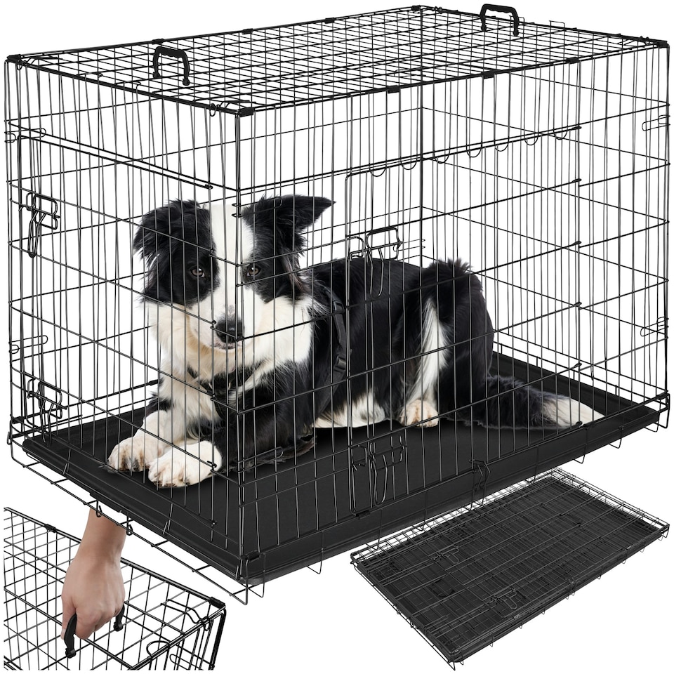 image 1 of Dog Crate Luna - foldable, robust steel mesh, double locked doors - 71x108x76cm