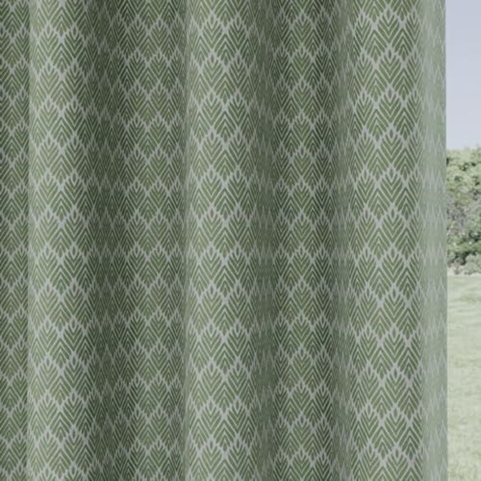image 1 of Aspen Green Geometric Leaf Pattern Curtains 90 x 90 inch (229 x 229 cm) Room Darkening Eyelet Thermal Noise Reducing Curtains for Bedroom and Living Room
