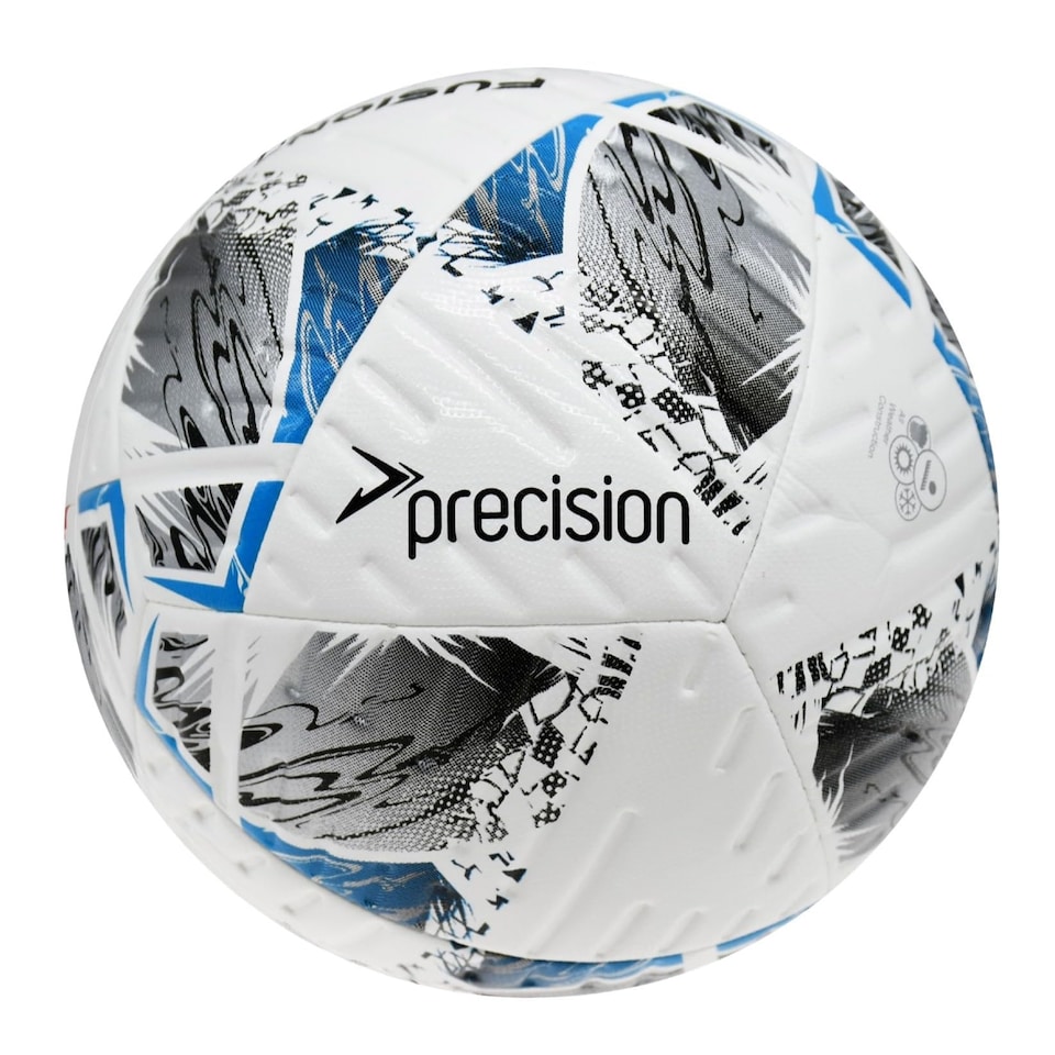 image 1 of Precision Fusion Plus Fifa Basic Training Football, 12 Panel Textured Tpu Match Ball, Pu Sealed Seams, Grass 3G Astro, White/Silver/Cyan/Black, 5