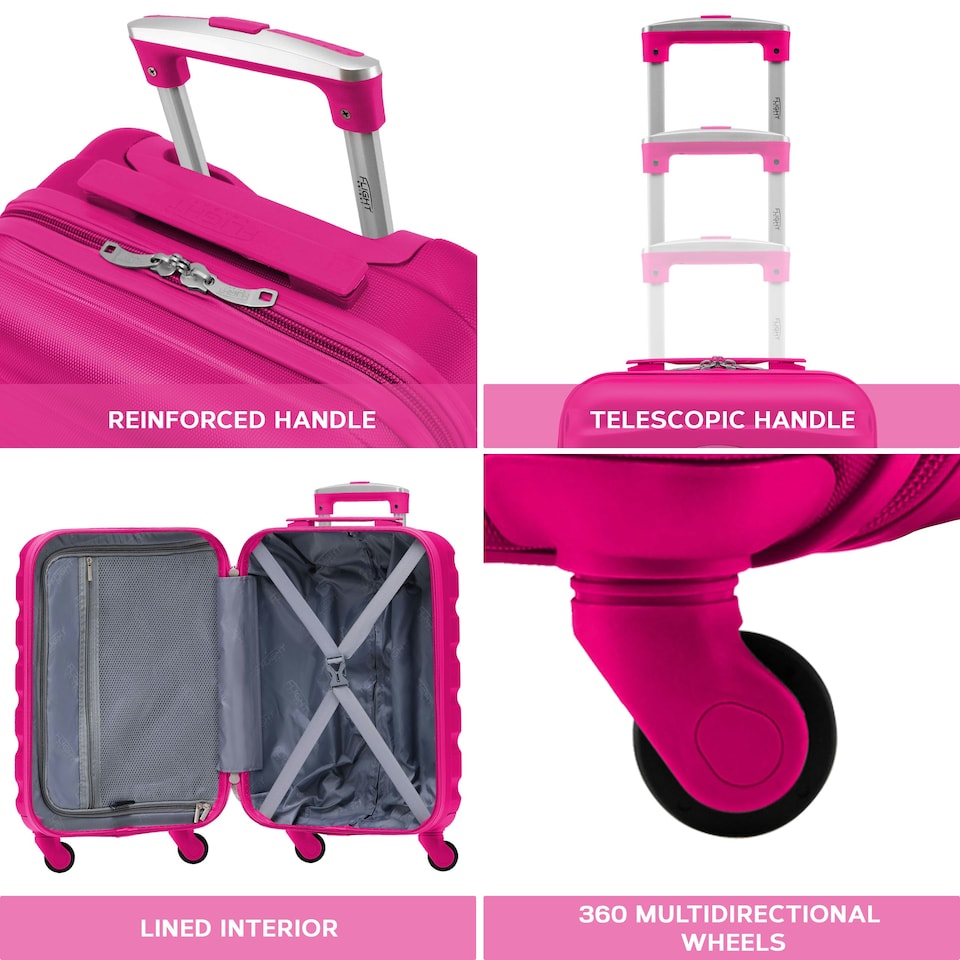 image 1 of Flight Knight 25" 4 Wheel ABS Hard Case Medium Suitcase 100+ Airlines Approved - easyJet, British Airways, Ryanair, Jet2, Emirates & Many More - Check-in | Pink | Pink | Medium