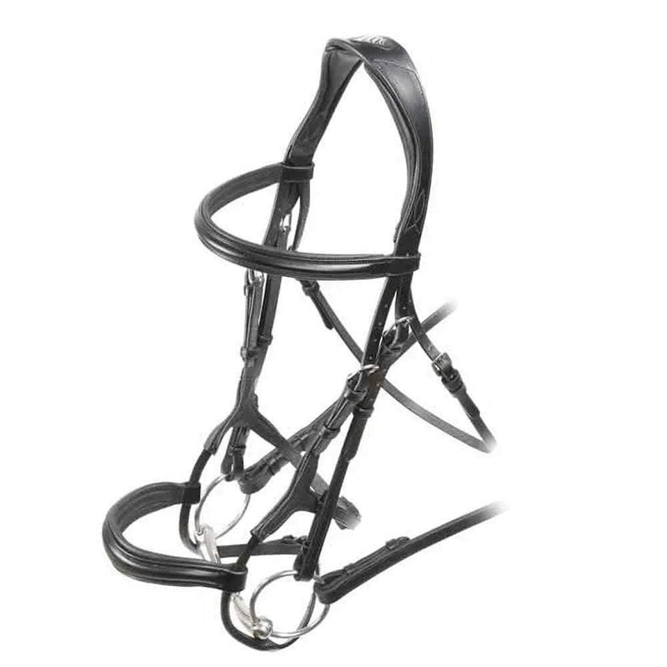 Velociti Padded Leather Roll Horse Cavesson Bridle - Black - Full