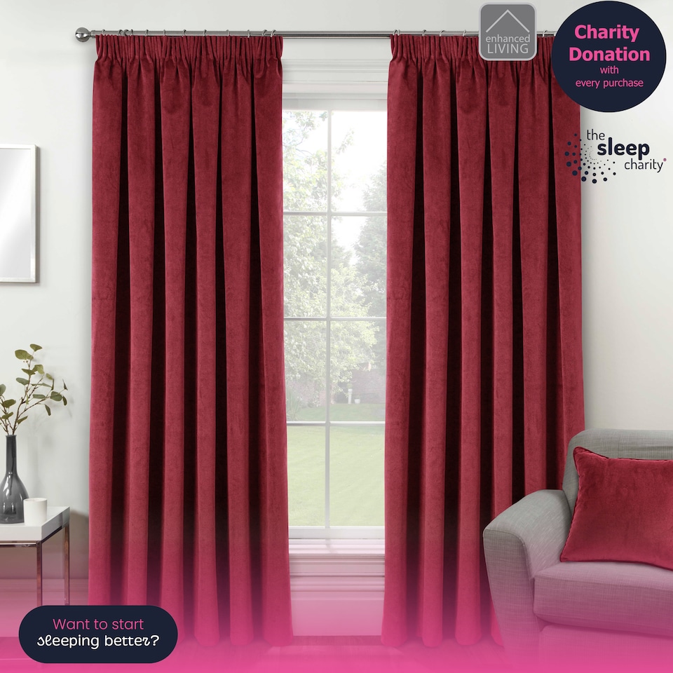 image 1 of Luxury Enhanced Living Red Velvet, Supersoft, Blackout, Thermal Curtains with Tape Top (PAIR) - 90 x 72 inch (229x183cm)