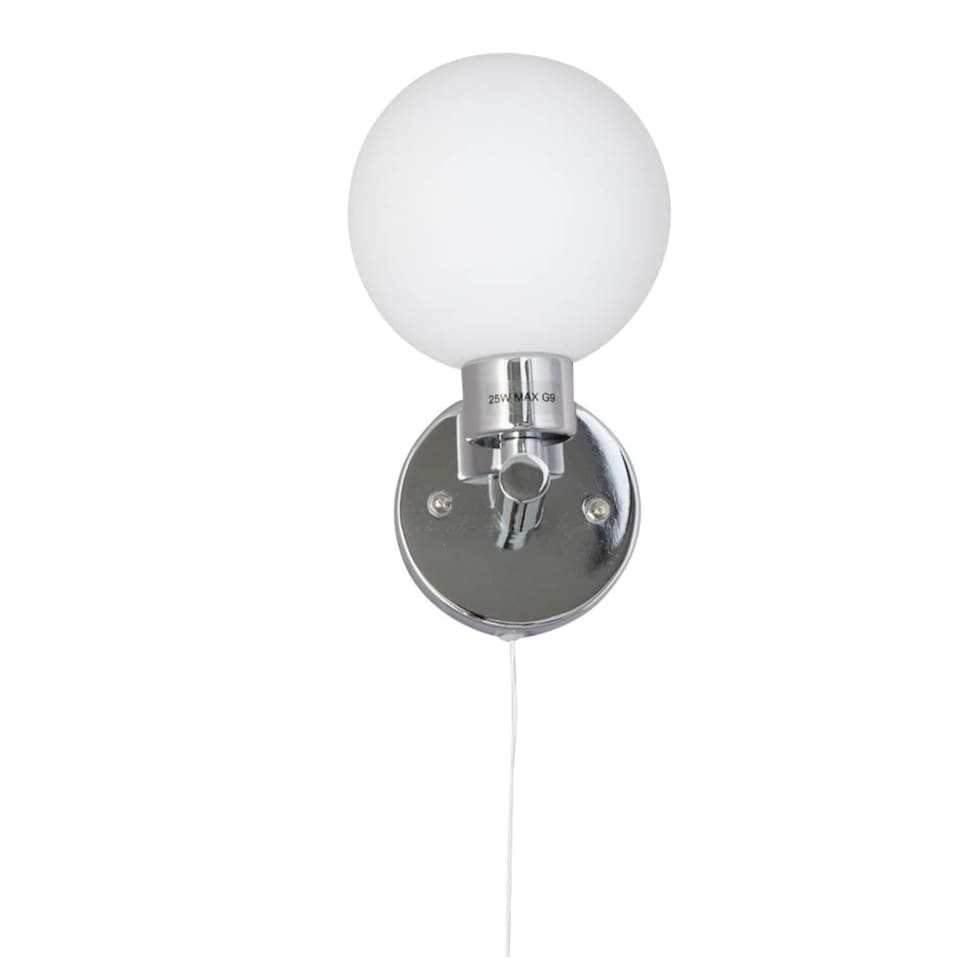 image 1 of Pair of Polished Chrome IP44 Bathroom Globe Wall Light With Pull Cord Switch | Chrome | 2