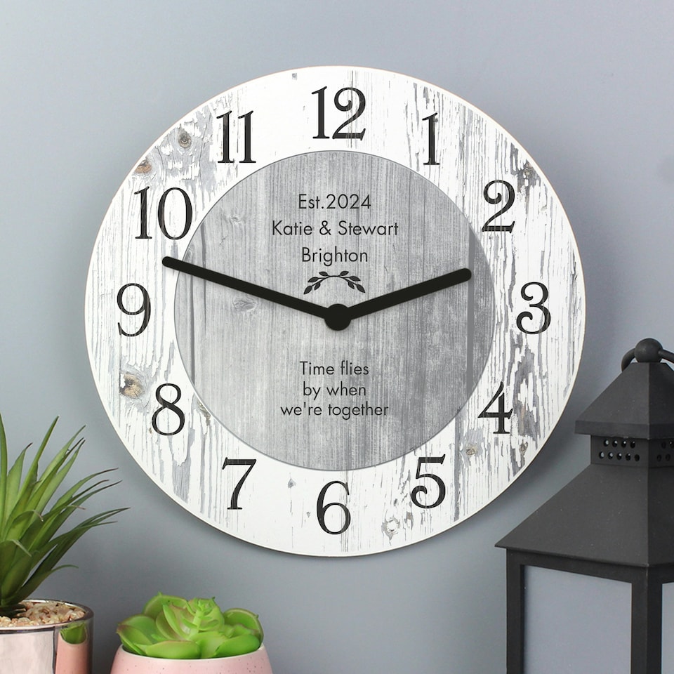 image 1 of Personalised Any Message Shabby Chic Large Wooden Clock