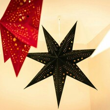 ValueLights Plug In Christmas 60cm Xmas Black Velvet Paper Star with LED Bulb