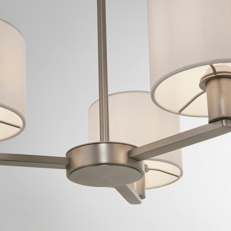 image 1 of Daley 3 Light Multi Arm Ceiling Pendant Matt Nickel, Vintage White Silk Effect, E14