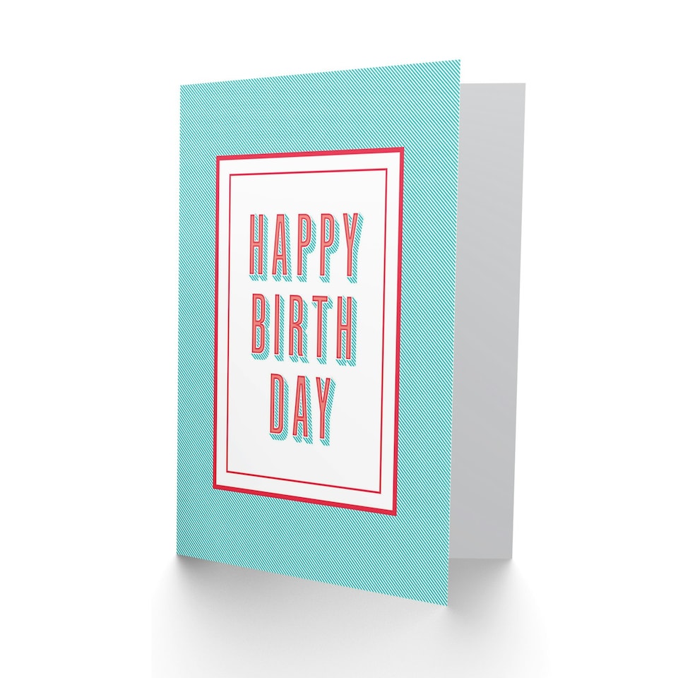 image 1 of Happy Birthday Simple Red Blue Turguoise Greeting Card