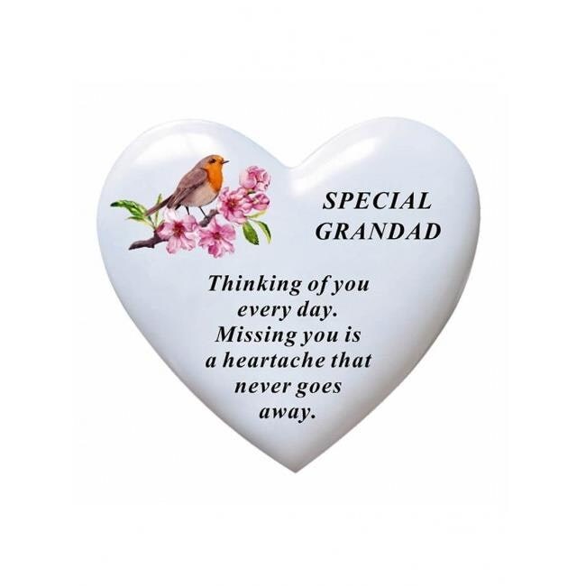 David Fischhoff White Graveside Memorial Heart Robin Ornament Plaque Grandad