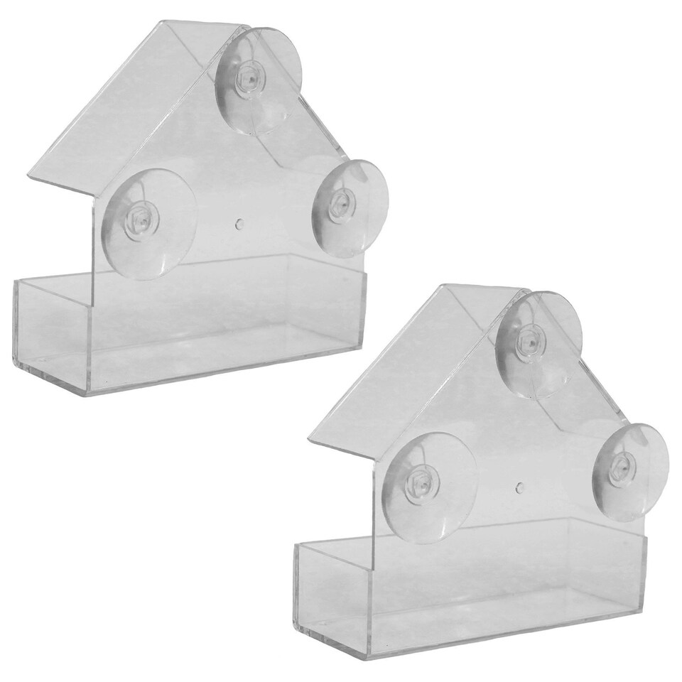 image 1 of Hanging Window Wild Bird Feeder Table Clear Viewing Perspex 3 Suction Pads 2pk