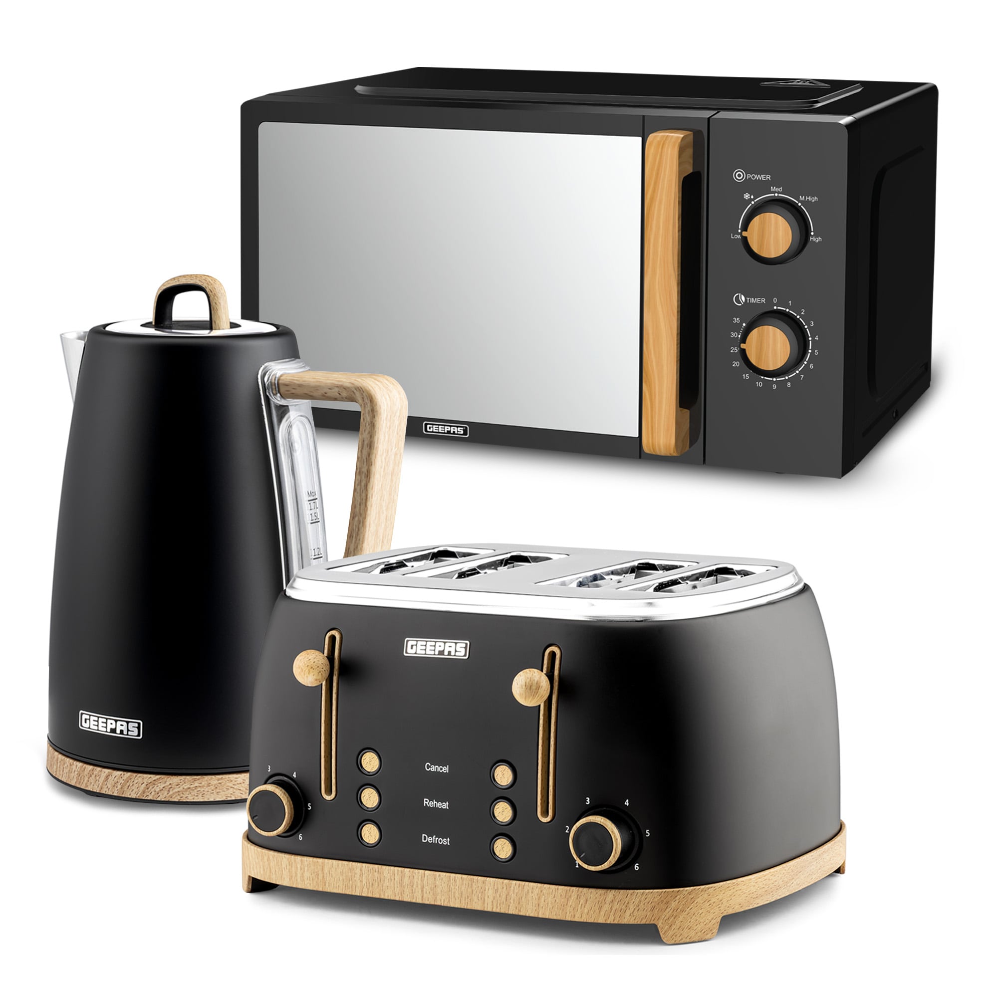 GEEPAS NordiQ 20L Microwave Oven 700W, 4 Slice Toaster & 1.7L Electric Kettle Combo