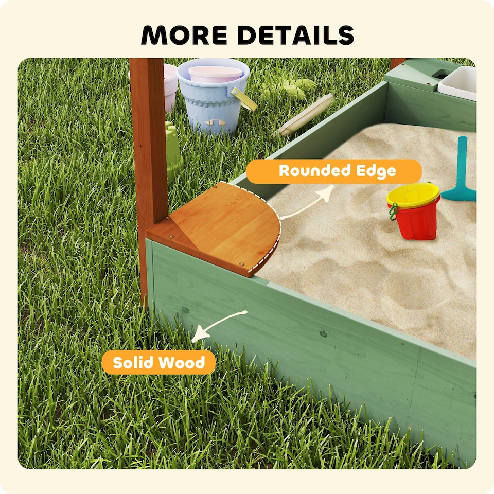 image 1 of AIYAPLAY Wood Sandpit for Kids with Canopy for Garden, Beach, Green 