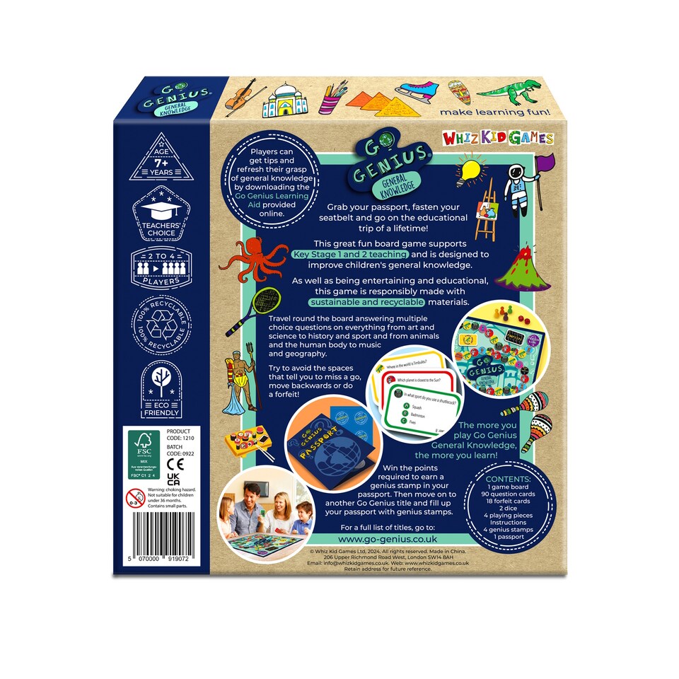 image 1 of Whiz Kid Games Go Genius Board Game - General Knowledge