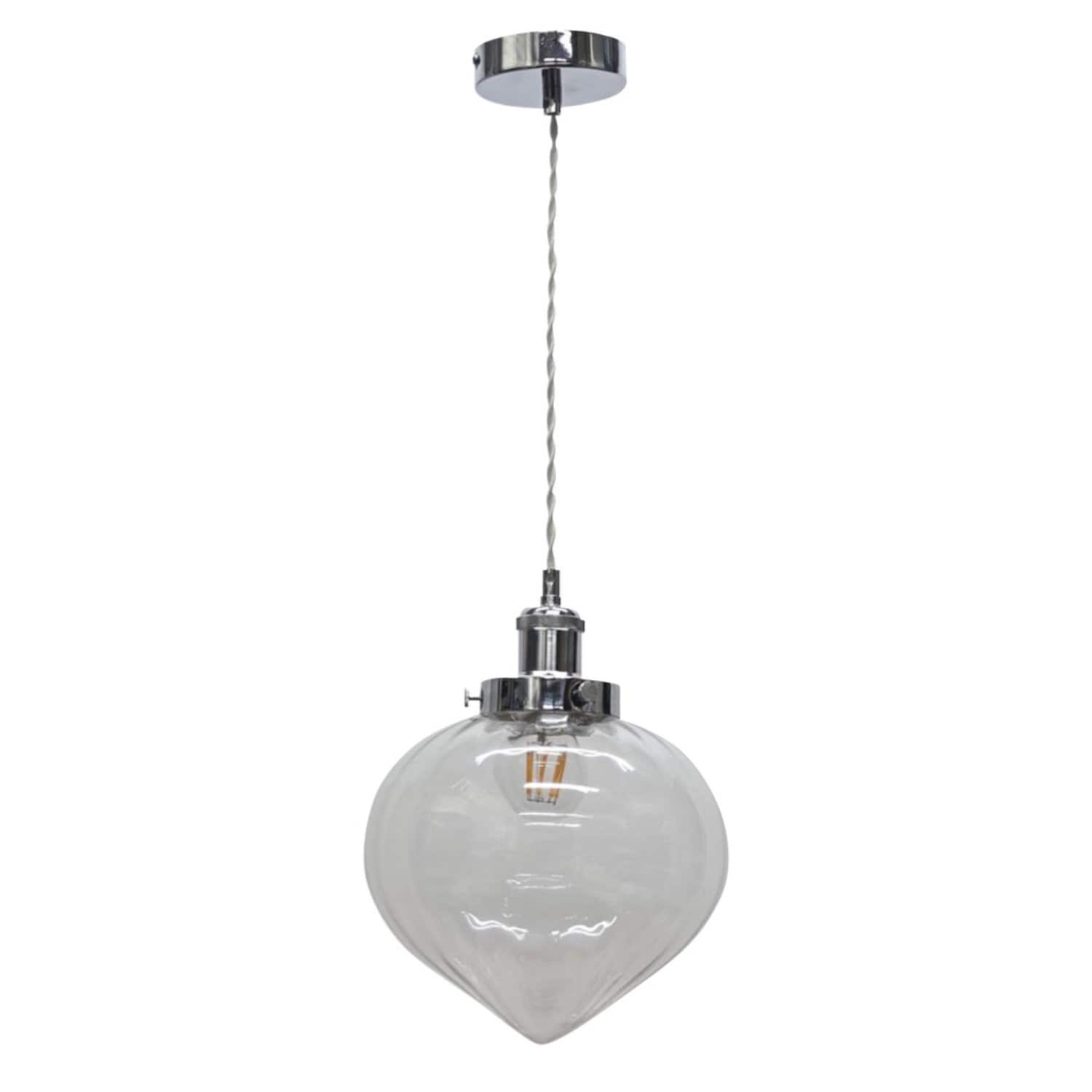 First Choice Lighting Layla - Clear Vintage Design Pendant Shade with Chrome Flex Set