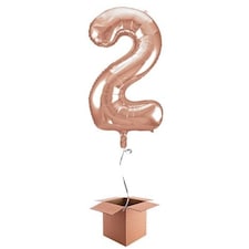 Rose Gold Number 2 Helium Foil Giant Balloon - Inflated Balloon in a Box