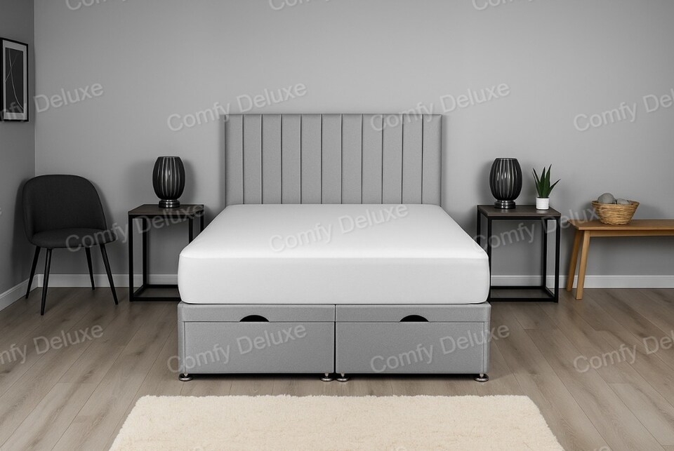 image 1 of Lift Up Ottoman Apollo Silver Plush 4ft Small Double Bed Set Headboard with Mattress