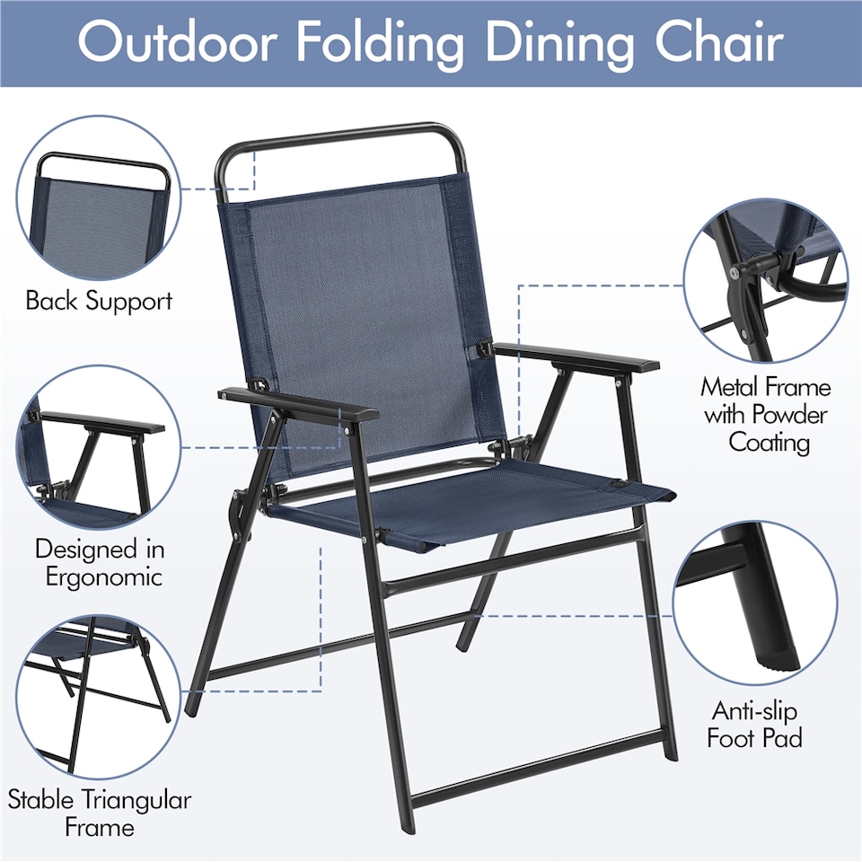 image 1 of Yaheetech Set of 2 Outdoor Texteline Foldable Dining Chairs-Navy Blue | Blue | Navy Blue | One Size