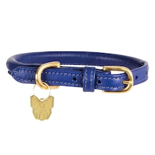 Digby & Fox Rolled Leather Buckle Dog Collar - Navy - L - Neckline: 53cm-58cm