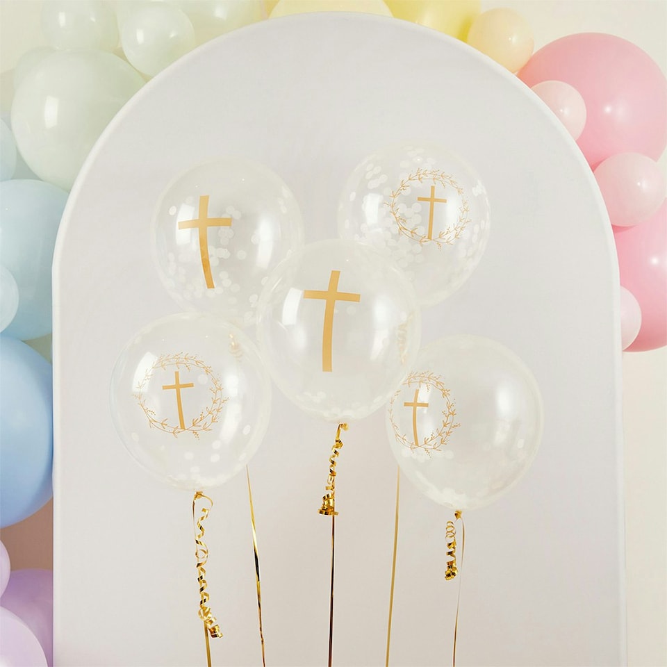 image 1 of Cross Confetti 12" Latex Balloon - Pack of 5