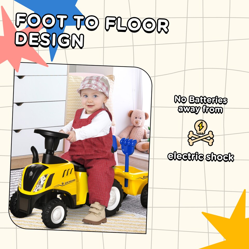 image 1 of HOMCOM Ride On Tractor Toddler Walker Foot To Floor Slider with Horn Storage Steering Wheel for 1-3 Years Old Yellow