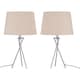 image 1 of Set of 2 Tripod Table Lamps with Natural Cotton Fabric Shades | Chrome | Brown | Large | 2