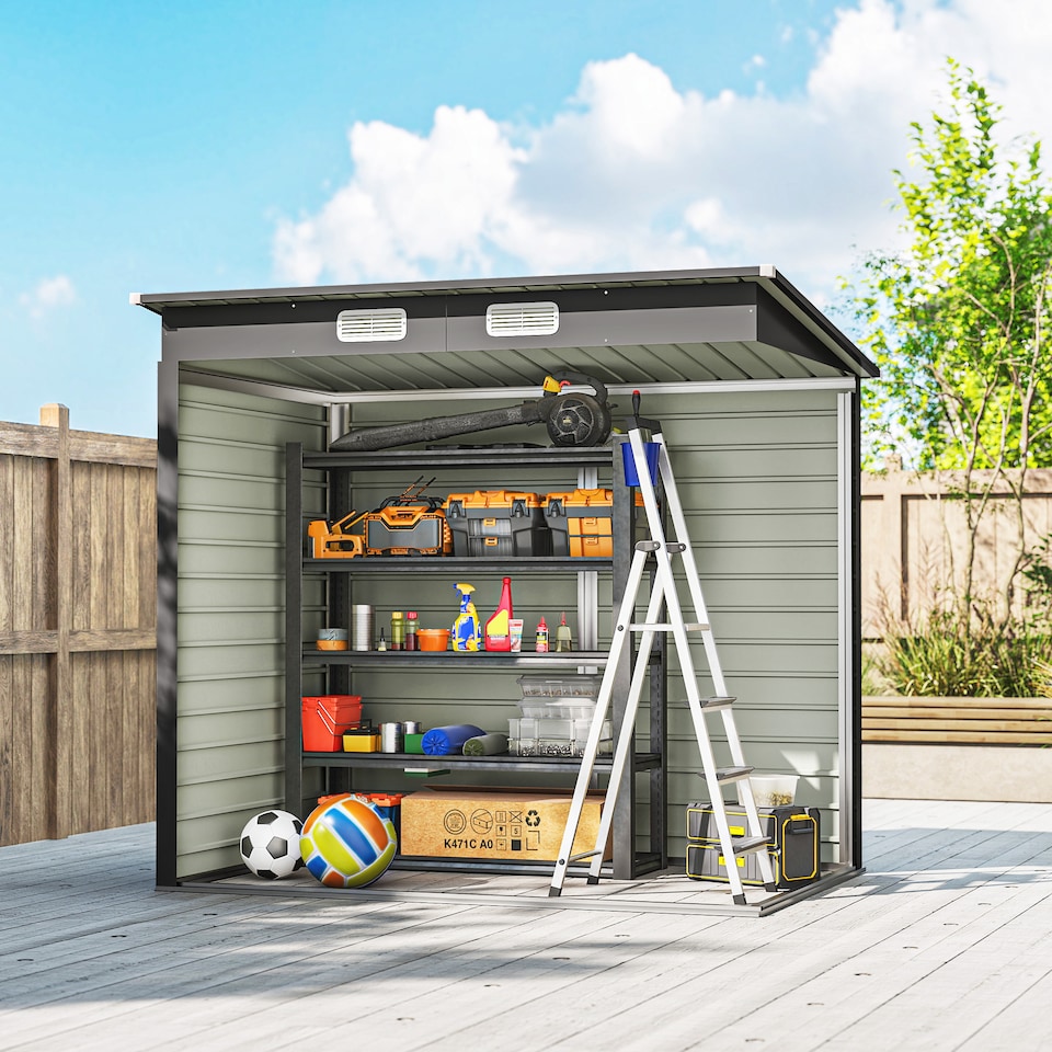 image 1 of Outsunny 6.3 x 4.3FT Garden Shed, Galvanised Metal Shed, Easy to Assemble, Outdoor Tool Storage Shed with Pent Roof, Lockable Door and 2 Vents, Grey | Grey | 1