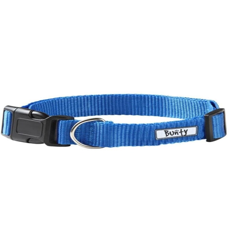 image 1 of Dog Puppy Collar with Buckle & Clip for Lead, Adjustable Soft Fabric Blue | S