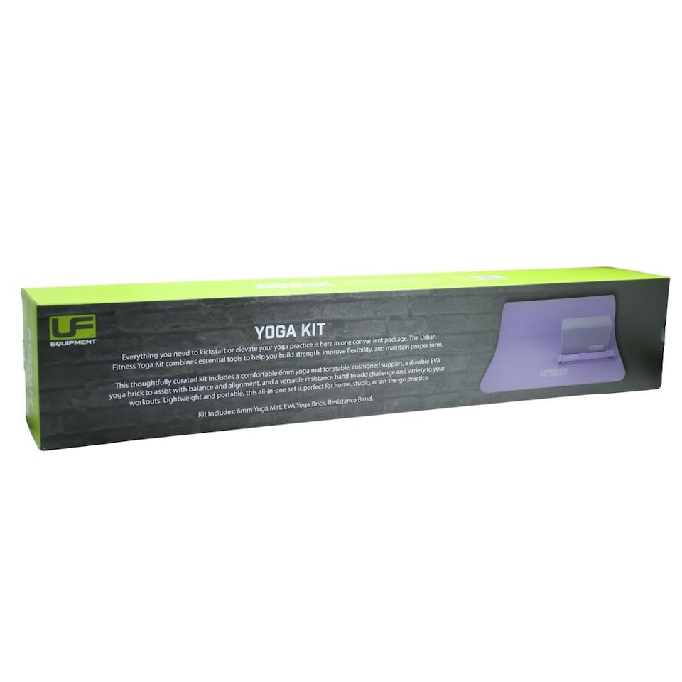 image 1 of Urban Fitness Yoga Kit, Non-Slip Mat, 6 mm Cushioning, Eva Yoga Brick, Resistance Band Strap, Complete Training Mobility Set For Strength, Balance, Flexibility, Purple