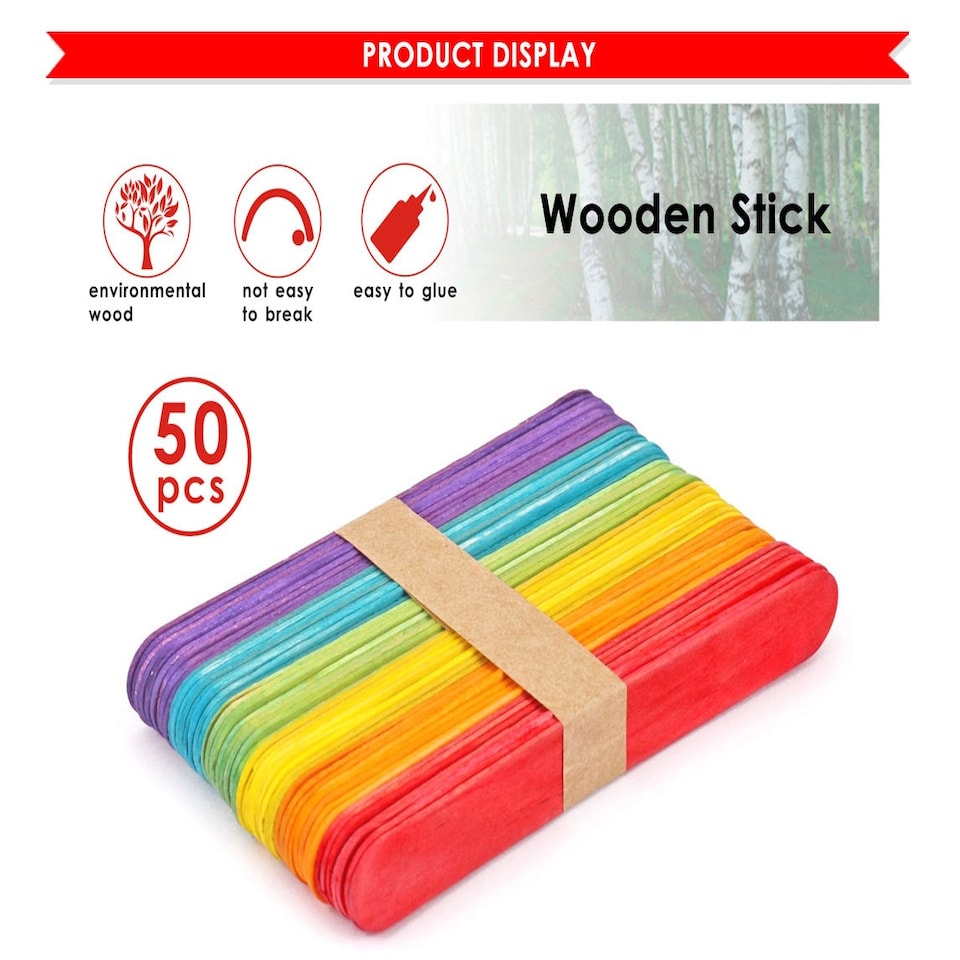 image 1 of Pack of 50 Assorted Colour Wooden Sticks