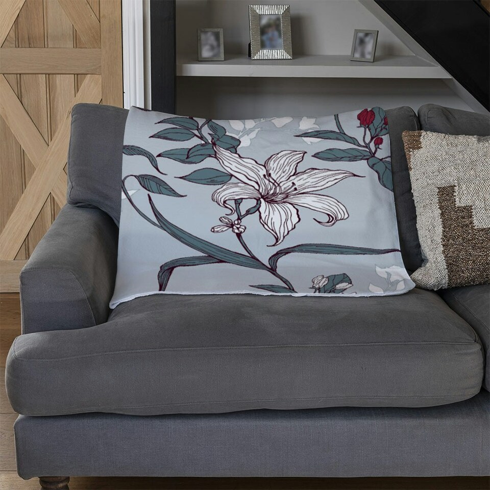 image 1 of Red & White Winter Floral (Blanket)