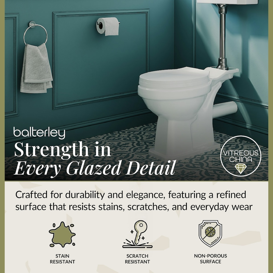 image 1 of Kinston Traditional Mid Level Toilet Pan, Cistern, Ceramic Handle & Soft Close Seat - White - Balterley