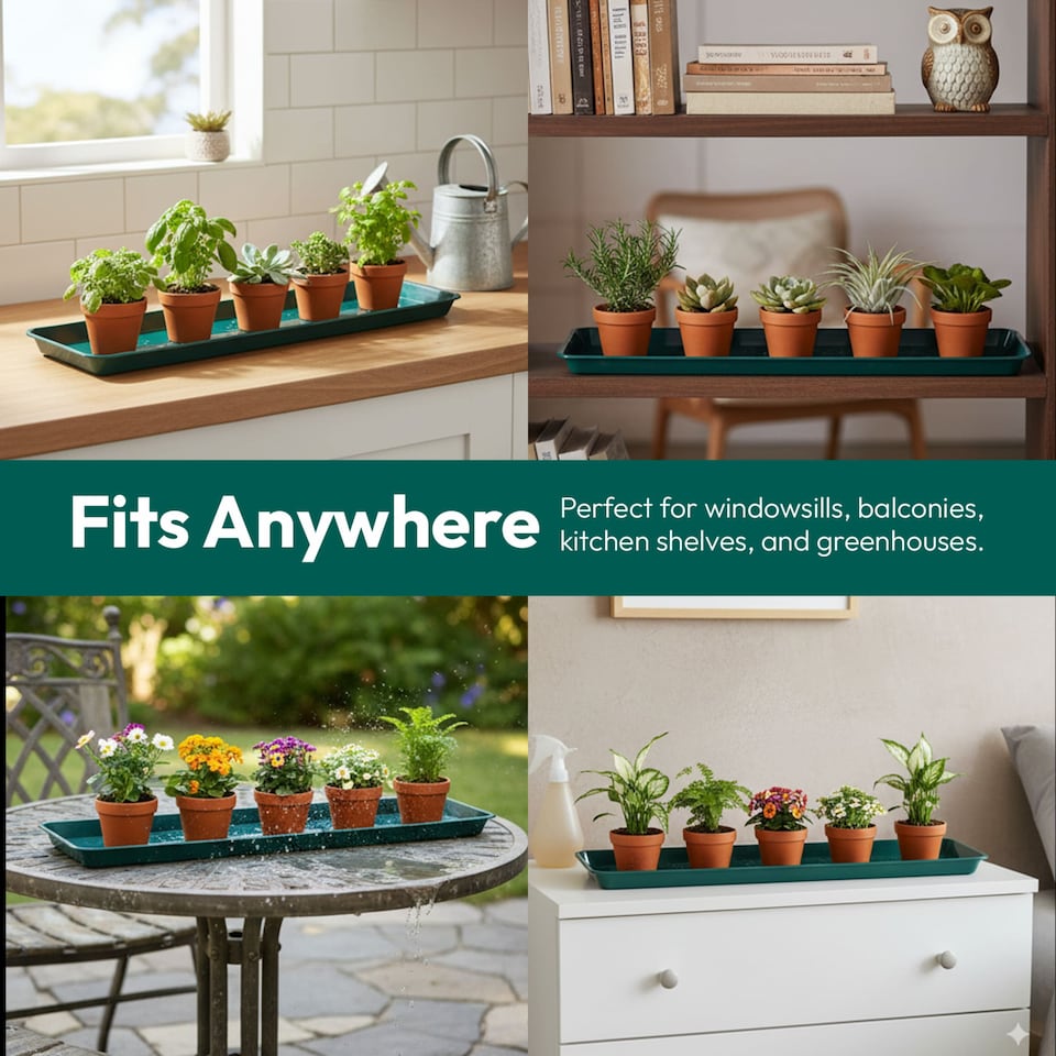 image 1 of 61cm Medium Windowsill Plant Tray Plastic Drip Tray for Indoor Outdoor Plant Pots Pack of 7