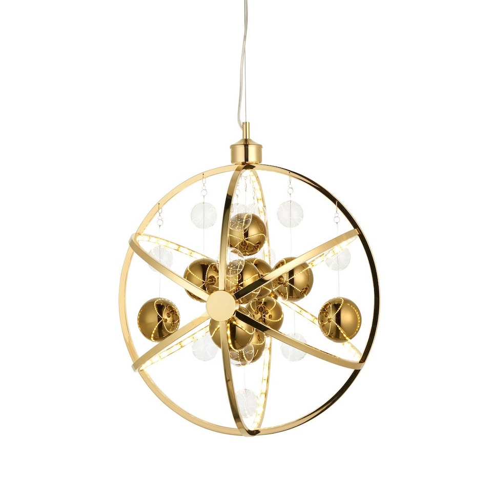 image 1 of Muni Single Pendant Ceiling Lamp, Gold Effect Plate With, Gold Glass
