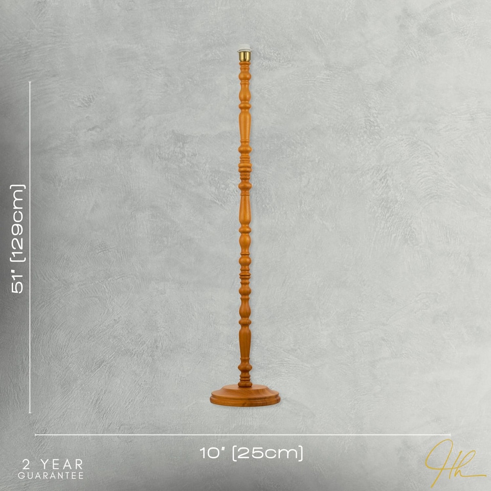 image 1 of Classic Oak Wooden Standing Floor Lamp Base with Intricate Pole Design