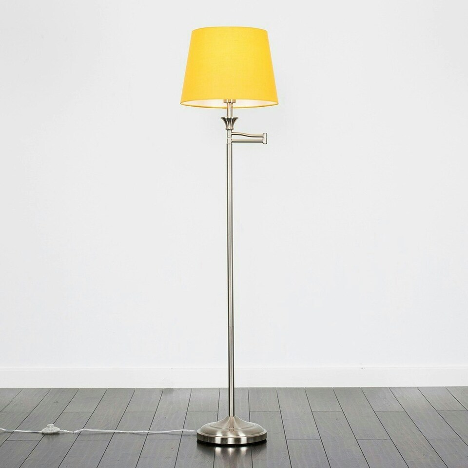 image 1 of ValueLights Sinatra Adjustable Swing Arm Floor Lamp In Chrome Finish with Mustard Tapered Light Shade with LED GLS Bulb