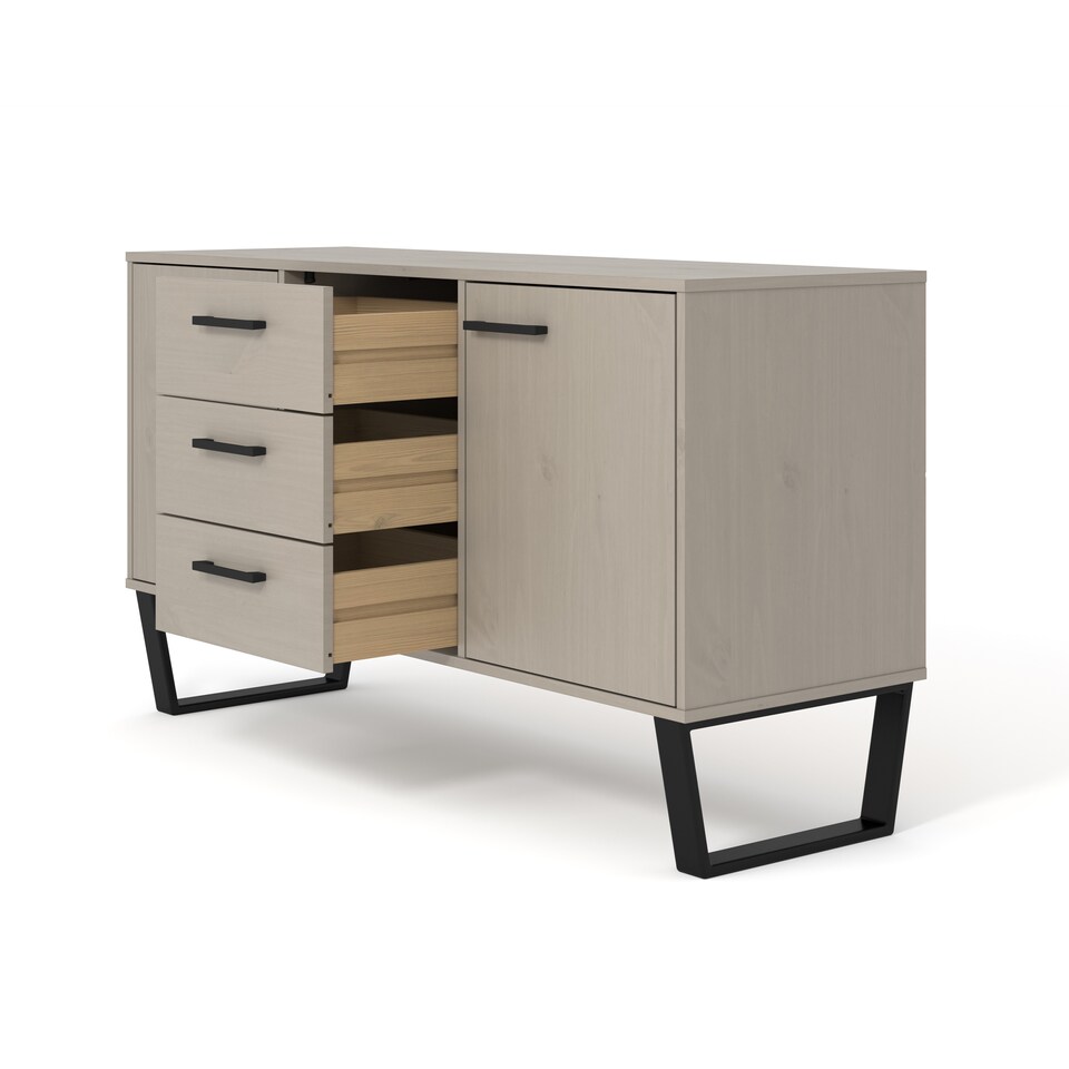 image 1 of Texas 2 Door 3 Drawer Medium Sideboard in Antique Waxed Pine - Industrial Style with Metal Legs | Grey | Grey | One Size | 1
