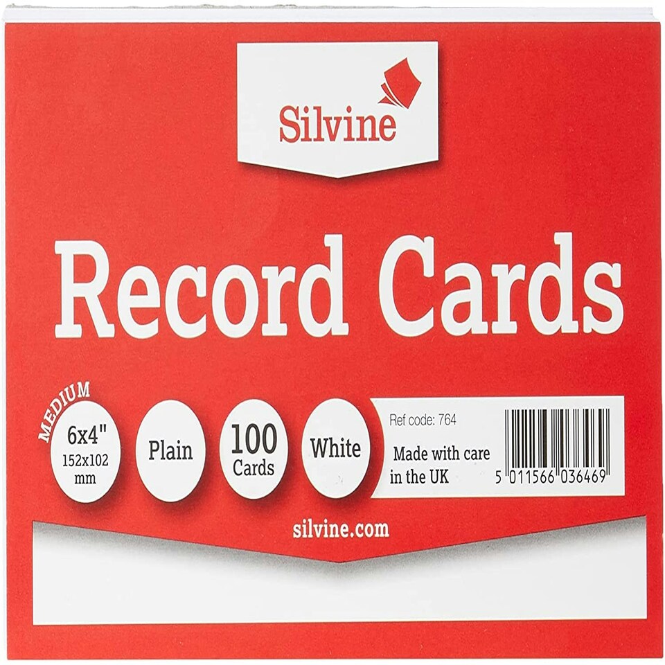 image 1 of Pack of 100 Plain White Record Cards 6x4" (152x101mm)